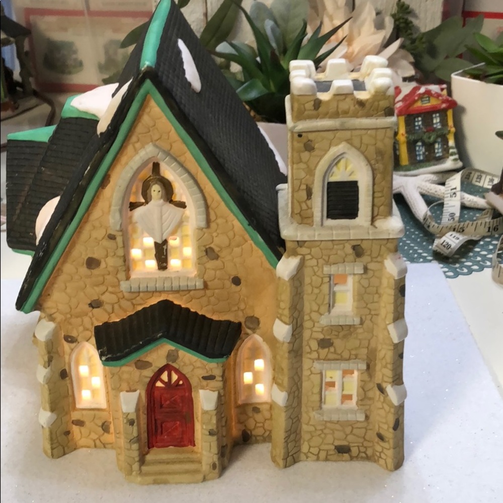 A beautiful catholic church Christmas  with lights